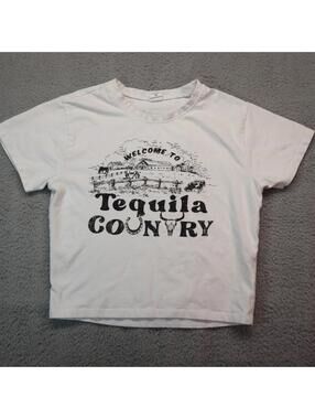 Medium White Crop Top Welcome to Tequila Country Western